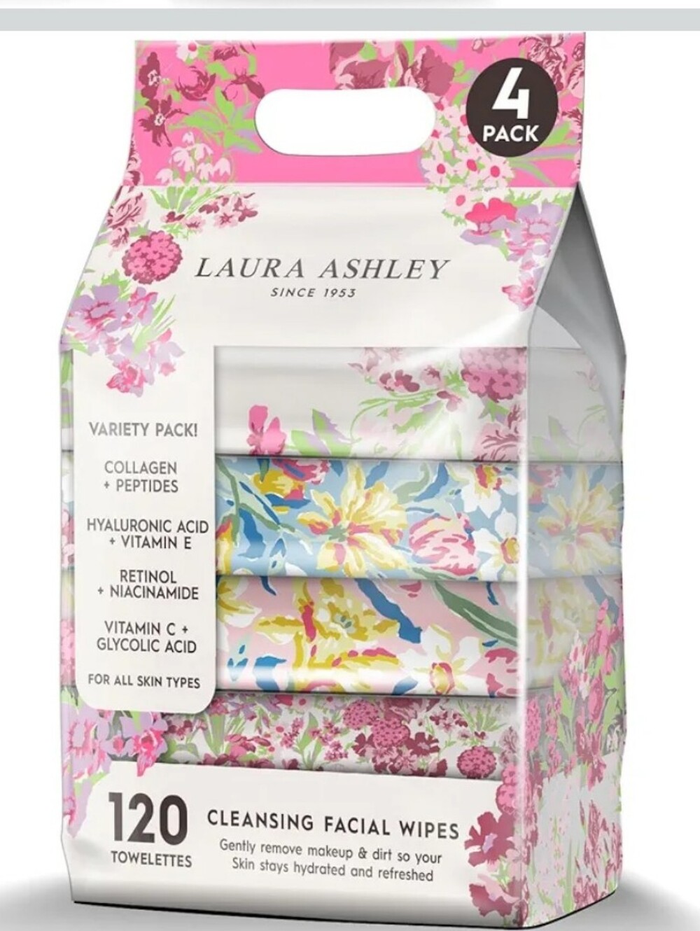Laura Ashley Floral Variety Pack Cleansing Wipes - 4 Pack